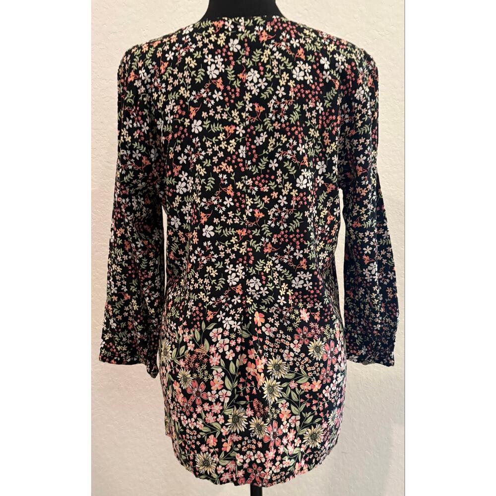 J. Jill Floral Print Rayon Blouse 3/4 Sleeves Size Small